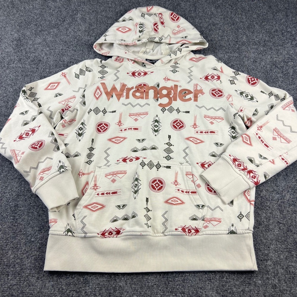 Wrangler Retro Womens Small Southwestern Print Hoodie Cream Rose Gold Logo S